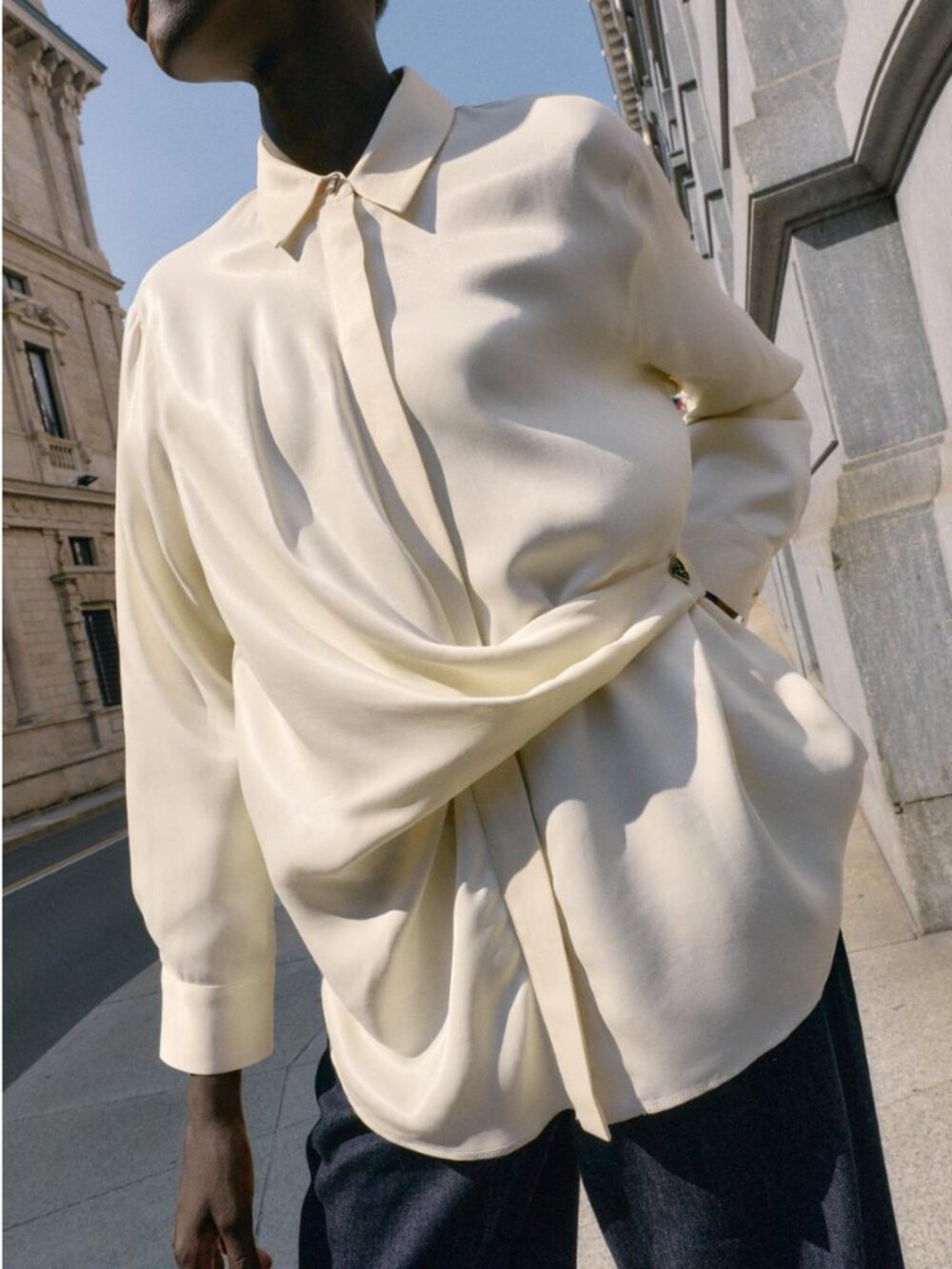 ZARA Satin Crossover Shirt - Ecru / Size S NWT - Picture 2 of 14